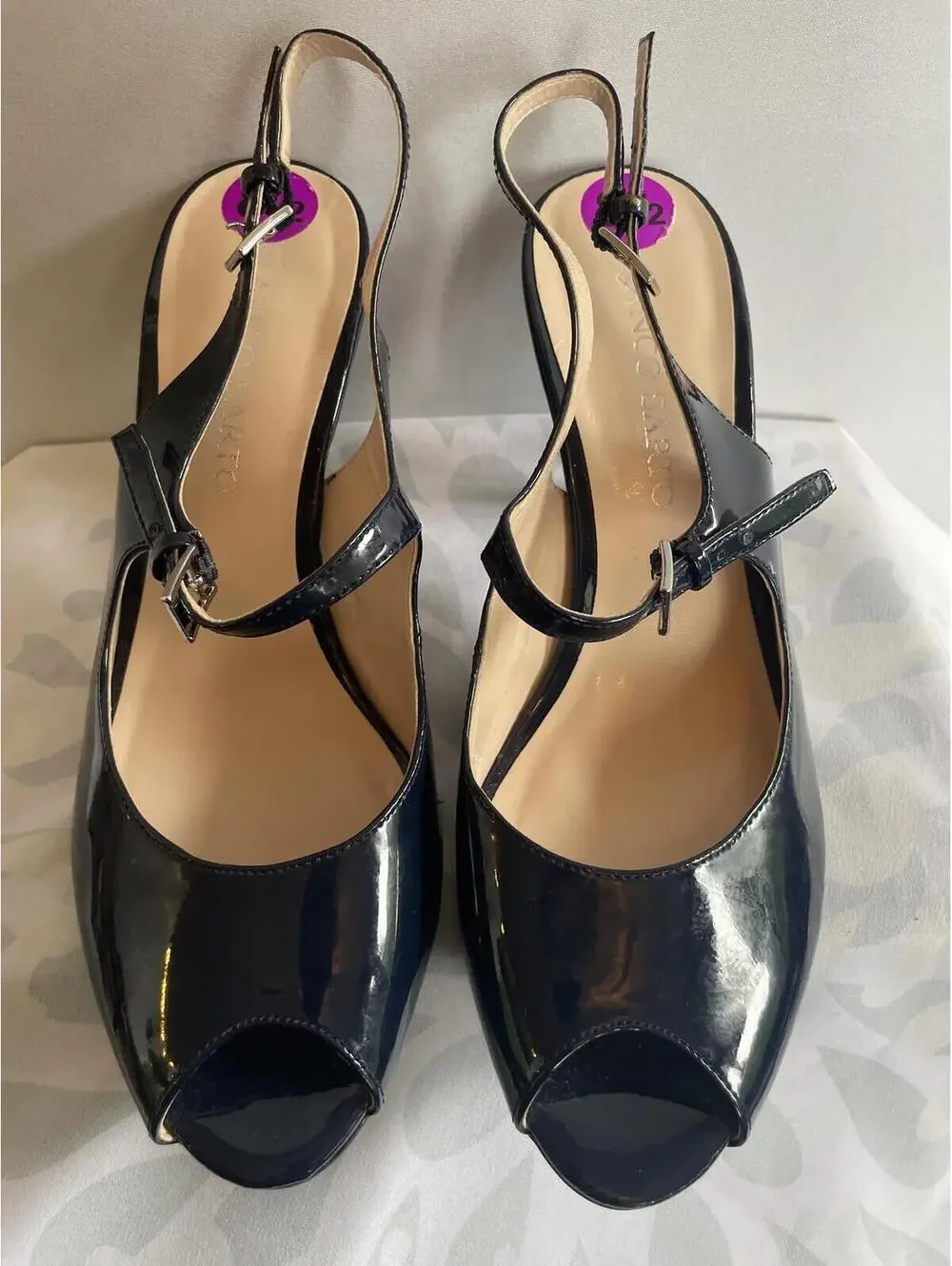 Franco Sarto Size US 8.5 Navy Patent Leather Peep Toe Stiletto Heel Dress Shoe